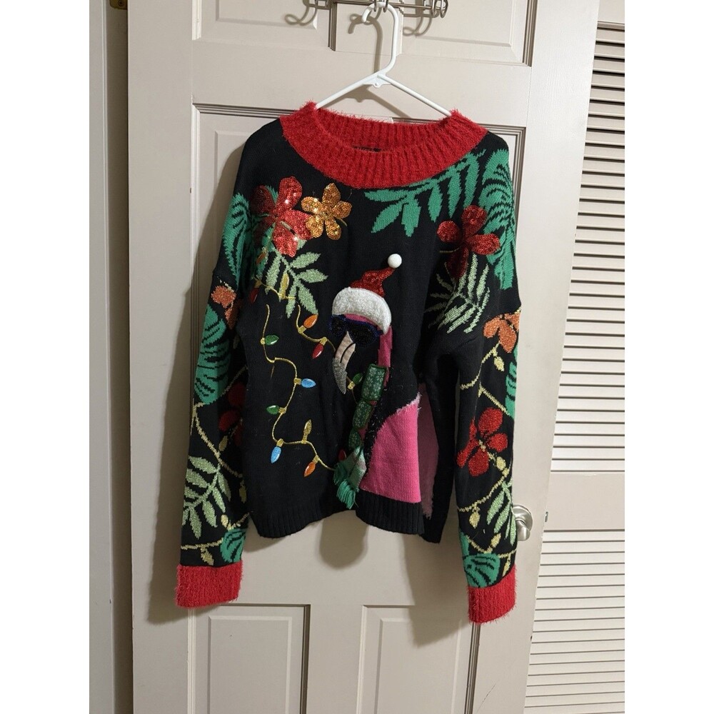 Women’s Celebrate Together Ugly Flamingo Christmas Sweater Size XXL